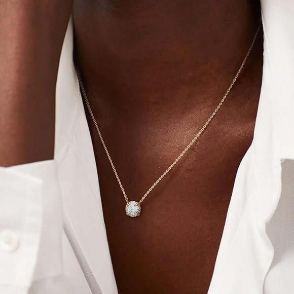 Women's 14K Gold Plated Cubic Zirconia Round Shaped Dainty Pendant Necklace - Picture 5 of 6